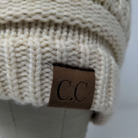 C.C. Exclusives Womens Knit Beanie Hat Cap Cream 100% Acrylic Cable Knit - Picture 4 of 12